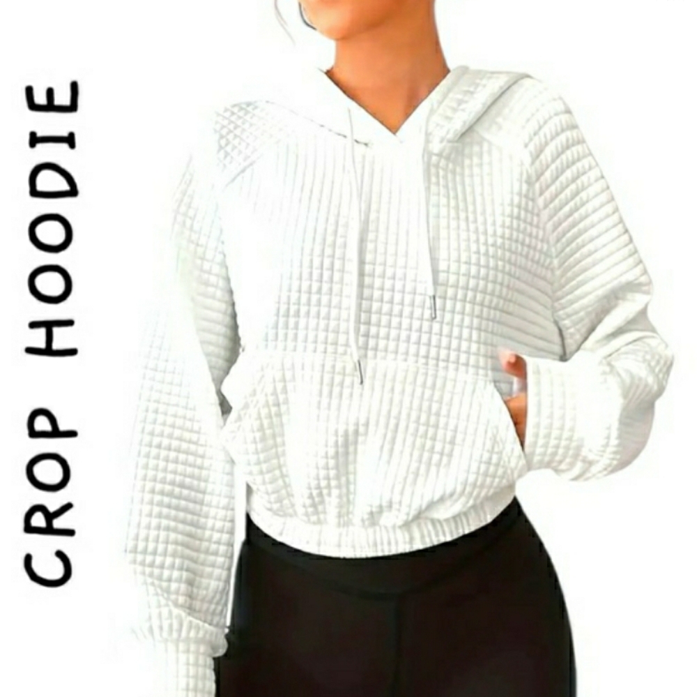 Women's Quilted White Crop Hoodie